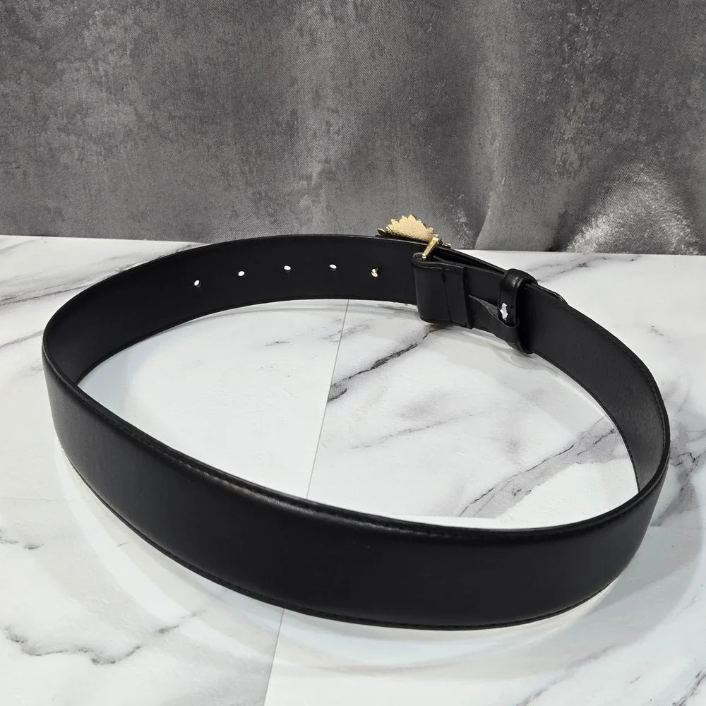 Juicy Couture Belt Womens Large Black Gold Heart Buckle Pearl Detail Fashion